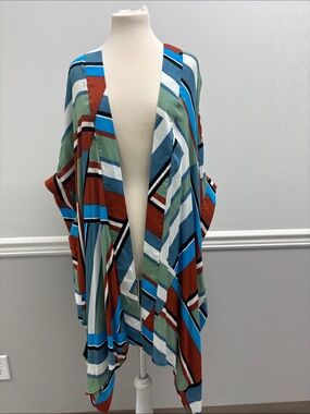 Gianni Bini Striped Open-Front Kaftan in Teal, Rust, Blue, White